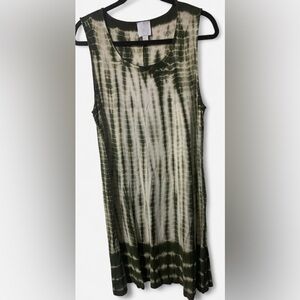Sunday Tie-Dye Tank Top Dress- Hunter Green and Cream